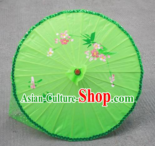 Handmade Chinese Green Veil Silk Umbrella Traditional Classical Dance Decoration Umbrellas