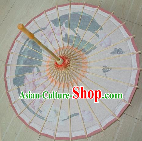 Chinese Classical Dance Handmade Printing Lotus Beige Paper Umbrella Traditional Decoration Umbrellas