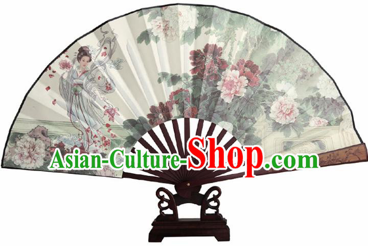 Chinese Handmade Painting Peony Goddess Fans Accordion Fan Traditional Decoration Folding Fan
