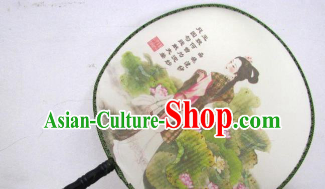 Handmade Chinese Classical Painting Lady Xi Shi Silk Round Fan Traditional Hanfu Palace Fans