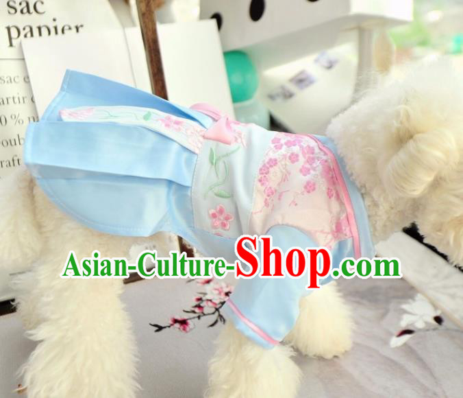 Traditional Asian Chinese Pets Clothing Dog Blue Dress Costumes for New Year