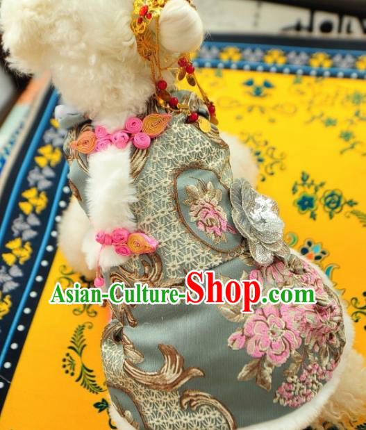 Traditional Asian Chinese Pets Clothing Dog Winter Green Cotton Padded Costumes for New Year
