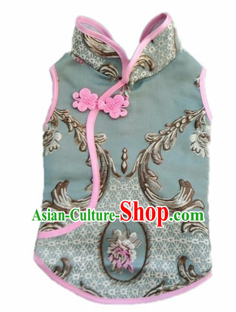 Traditional Asian Chinese Pets Clothing Dog Winter Blue Costumes for New Year