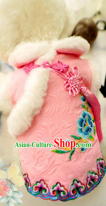 Traditional Asian Chinese Pets Clothing Dog Winter Pink Thermal Costumes for New Year