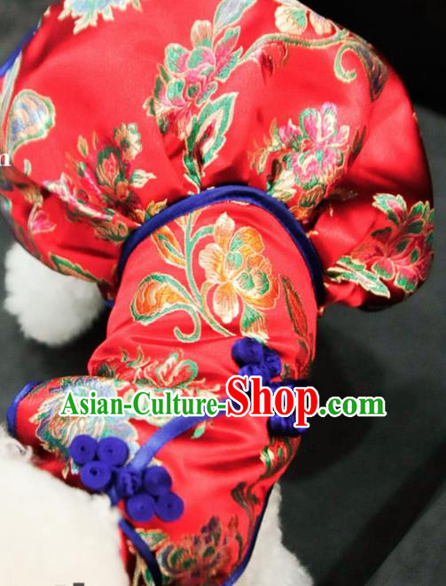 Traditional Asian Chinese Pets Clothing Dog Winter Red Dress Costumes for New Year