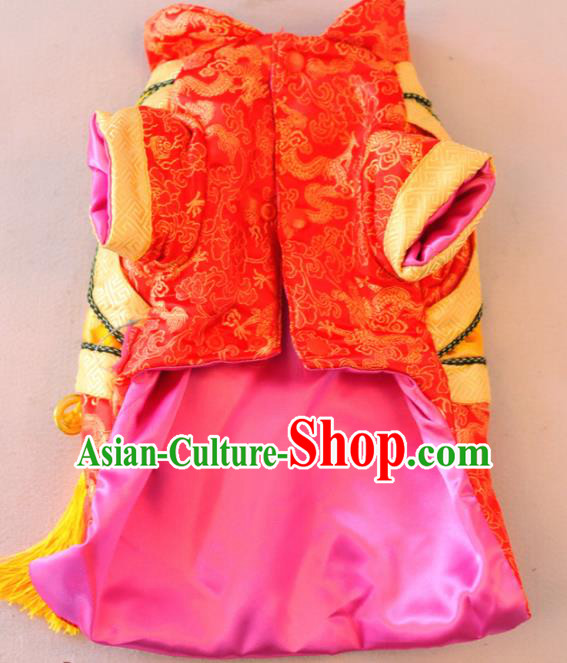 Traditional Asian Chinese Pets Clothing Dog Winter Red Satin Dress Costumes for New Year