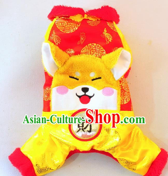 Traditional Asian Chinese Pets Clothing Dog Winter Yellow Costumes for New Year