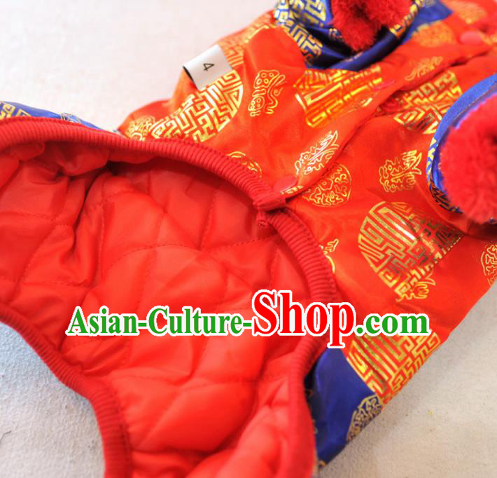 Traditional Asian Chinese Pets Clothing Dog Winter Royalblue Costumes for New Year