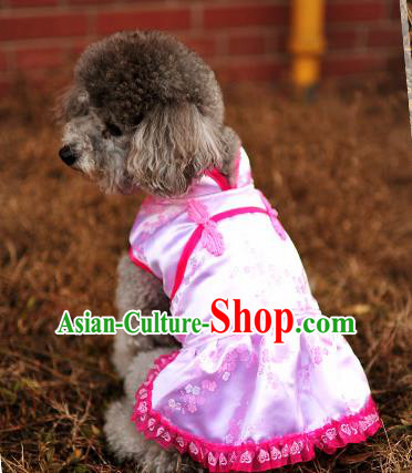 Traditional Asian Chinese Pets Clothing Dog Winter Pink Brocade Dress Costumes for New Year