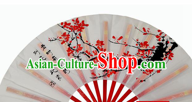 Chinese Handmade Printing Plum Blossom White Kung Fu Fans Accordion Fan Traditional Decoration Folding Fan