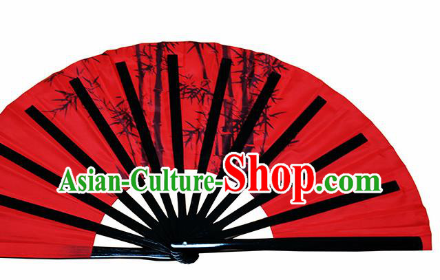 Chinese Handmade Printing Bamboo Red Kung Fu Fans Accordion Fan Traditional Decoration Folding Fan