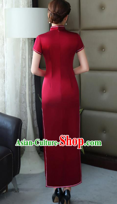 Traditional Chinese Embroidered Orchid Red Silk Cheongsam Mother Tang Suit Qipao Dress for Women