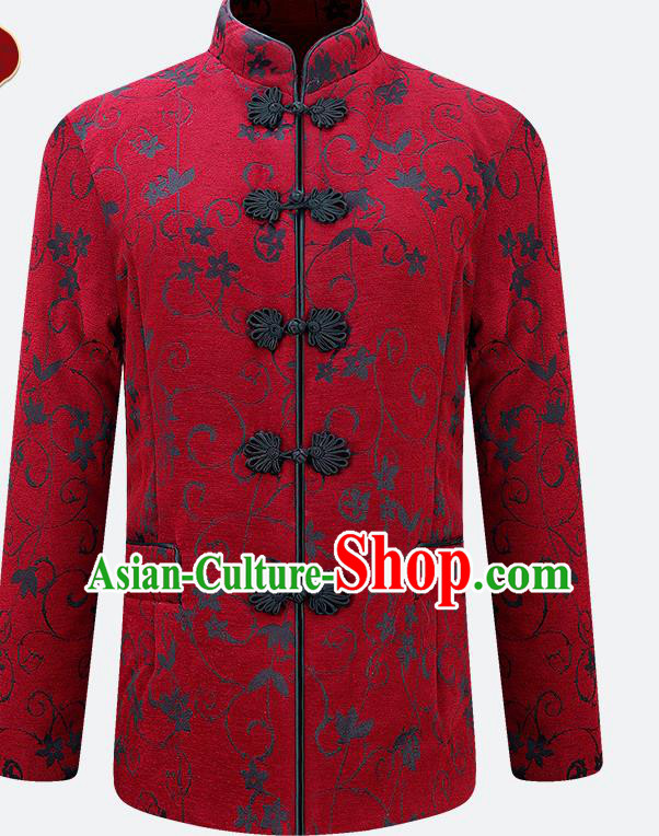 Traditional Chinese Tang Suit Red Jacket Tai Chi Training Costumes for Old Women