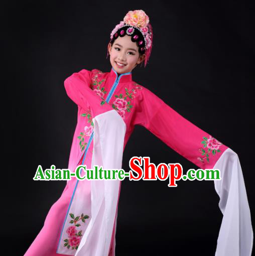 Traditional Chinese Classical Dance Pink Dress Stage Show Water Sleeve Costume for Kids
