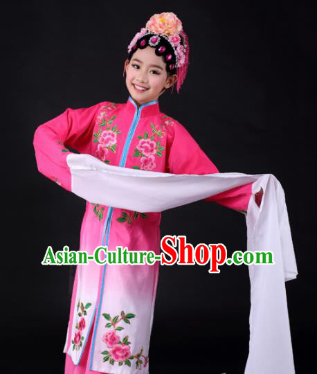 Traditional Chinese Classical Dance Pink Dress Stage Show Water Sleeve Costume for Kids