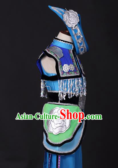 Traditional Chinese Child Miao Nationality Clothing Ethnic Minority Folk Dance Costume and Headpiece for Kids