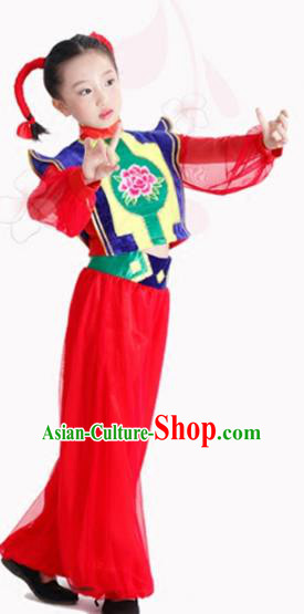 Traditional Chinese Folk Dance New Year Fan Dance Red Clothing Yangko Dance Stage Show Costume for Kids