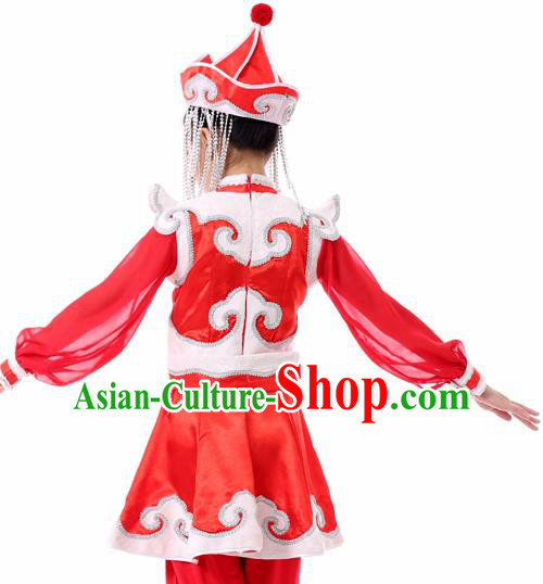 Traditional Chinese Child Mongol Nationality Red Clothing Ethnic Minority Folk Dance Costume for Kids