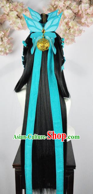 Traditional Chinese Cosplay Fairy Wigs Sheath Ancient Female Swordsman Chignon and Hair Accessories for Women