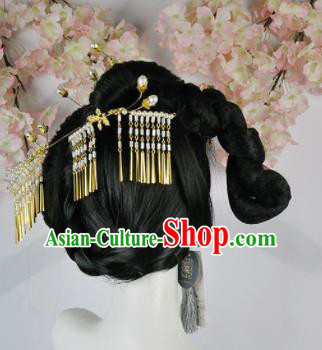 Traditional Chinese Cosplay Imperial Consort Wigs Sheath Ancient Court Lady Chignon and Hair Accessories for Women
