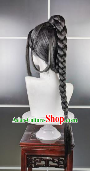 Traditional Chinese Cosplay Swordsman Grey Wigs Sheath Ancient Taoist Prince Chignon for Men
