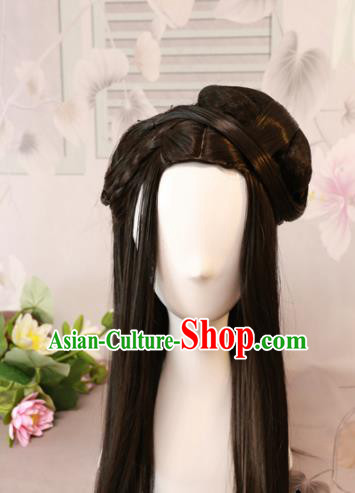 Traditional Chinese Ming Dynasty Geisha Wigs Cosplay Ancient Goddess Female Swordsman Chignon for Women