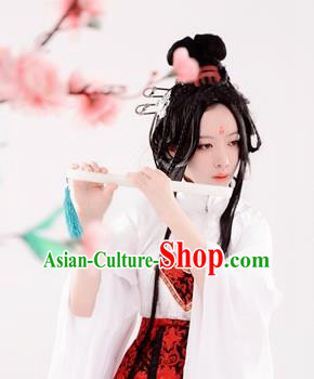 Traditional Chinese Cosplay Princess Feng Jiu Black Long Wigs Sheath Ancient Female Swordsman Chignon for Women