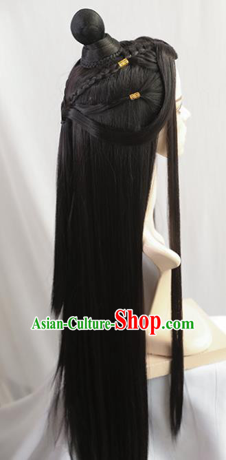Traditional Chinese Cosplay Crown Prince Wigs Sheath Ancient Nobility Childe Swordsman Chignon for Men