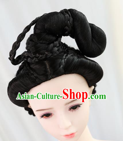 Traditional Chinese Cosplay Ming Dynasty Nobility Lady Wigs Sheath Ancient Queen Chignon for Women