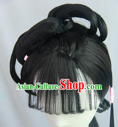 Traditional Chinese Cosplay Ming Dynasty Nobility Lady Lin Daiyu Wigs Sheath Ancient Flying Apsaras Chignon for Women