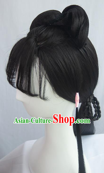 Traditional Chinese Cosplay Ming Dynasty Nobility Lady Lin Daiyu Wigs Sheath Ancient Flying Apsaras Chignon for Women