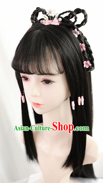 Traditional Chinese Cosplay Song Dynasty Swordswoman Huang Rong Wigs Sheath Ancient Nobility Lady Chignon for Women