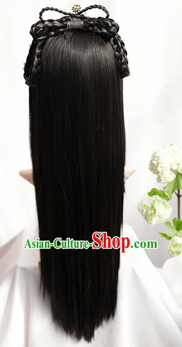 Traditional Chinese Cosplay Song Dynasty Swordswoman Huang Rong Wigs Sheath Ancient Nobility Lady Chignon for Women