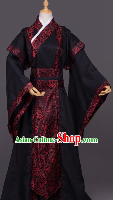 Traditional Chinese Cosplay Minister Black Costumes Ancient Swordsman Hanfu Clothing for Men