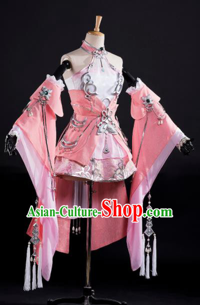 Traditional Chinese Cosplay Female Swordsman Pink Dress Ancient Drama Fairy Princess Costumes for Women