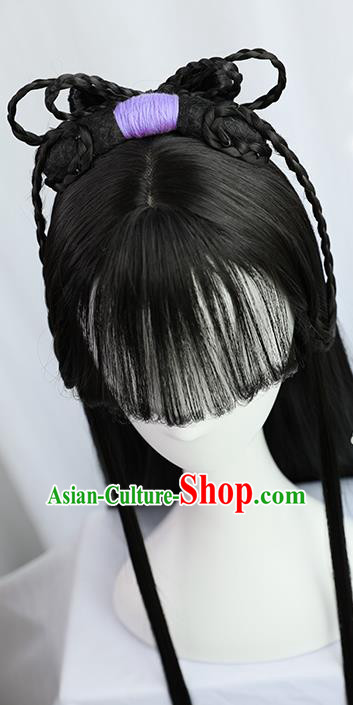 Traditional Chinese Cosplay Ming Dynasty Maidservants Wigs Sheath Ancient Nobility Lady Chignon for Women