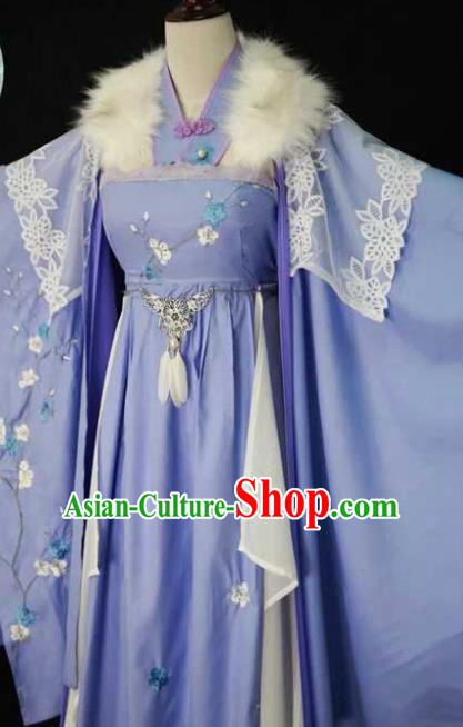 Traditional Chinese Cosplay Court Queen Blue Dress Ancient Drama Fairy Princess Costumes for Women