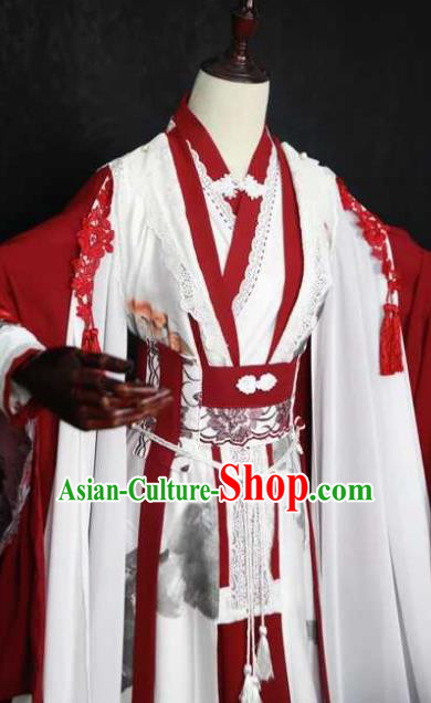 Traditional Chinese Cosplay Court Queen Red Dress Ancient Drama Fairy Princess Costumes for Women