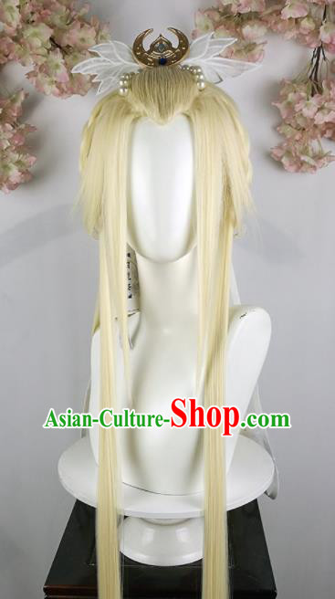 Traditional Chinese Cosplay Swordsman Golden Wigs Sheath and Hair Accessories Ancient Goddess Chignon for Women