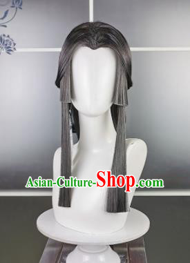 Traditional Chinese Cosplay Taoist Nun Deep Grey Wigs Sheath Ancient Swordsman Goddess Chignon for Women