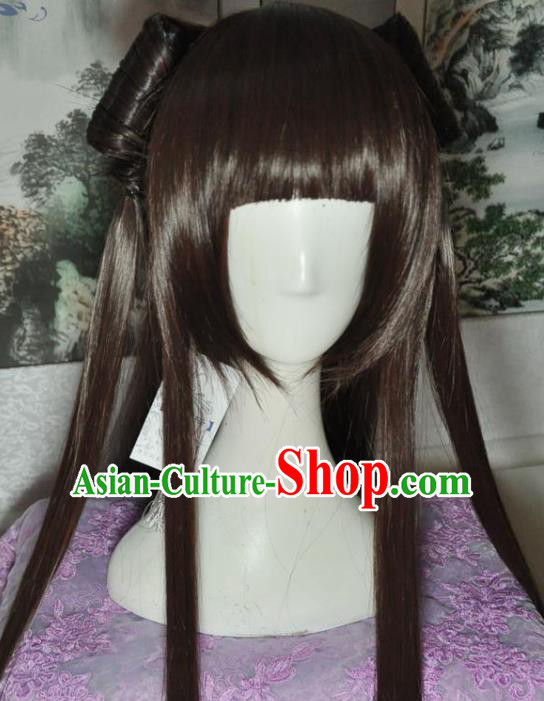 Traditional Chinese Cosplay Court Princess Brown Wigs Sheath Ancient Goddess Chignon for Women