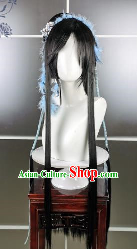 Traditional Chinese Cosplay Palace Princess Black Wigs Sheath Ancient Goddess Chignon for Women