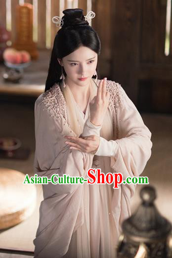 Chinese Ancient Goddess Pink Dress Drama Love and Destiny Princess Qing Yao Zhang Zhixi Costumes and Headpiece for Women