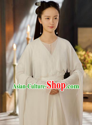 Chinese Ancient Court Maid White Dress Drama Love and Destiny Lady Hua Yan in the Nine Heavens Costumes for Women