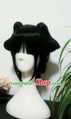 Traditional Chinese Cosplay Princess Black Wigs Sheath Ancient Female Swordsman Chignon for Women