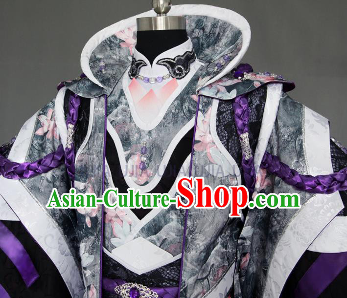 Chinese Cosplay Royal Highness Purple Embroidered Costumes Ancient Swordsman Clothing for Men