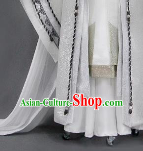 Chinese Cosplay Royal Highness White Embroidered Costumes Ancient Swordsman Clothing for Men