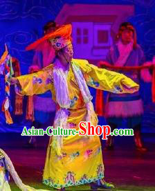 Chinese Happiness On The Way Zang Nationality Golden Clothing Stage Performance Dance Costume for Men