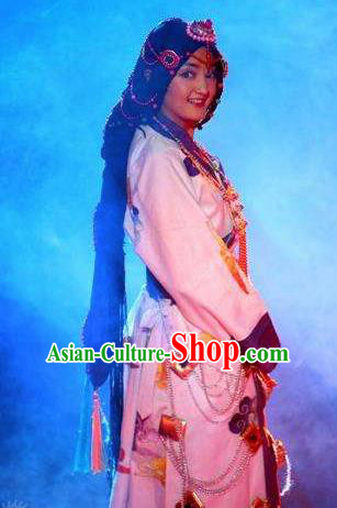 Chinese Happiness On The Way Zang Nationality Dance White Dress Stage Performance Costume and Headpiece for Women