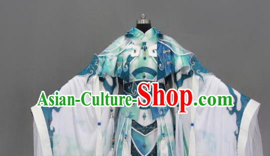 Customize Chinese Traditional Cosplay Taoist King Blue Costumes Ancient Swordsman Clothing for Men